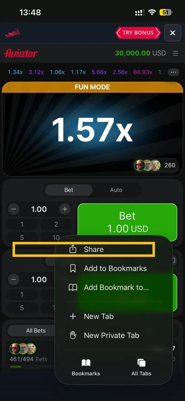 Share button in Safari toolbar on older iOS