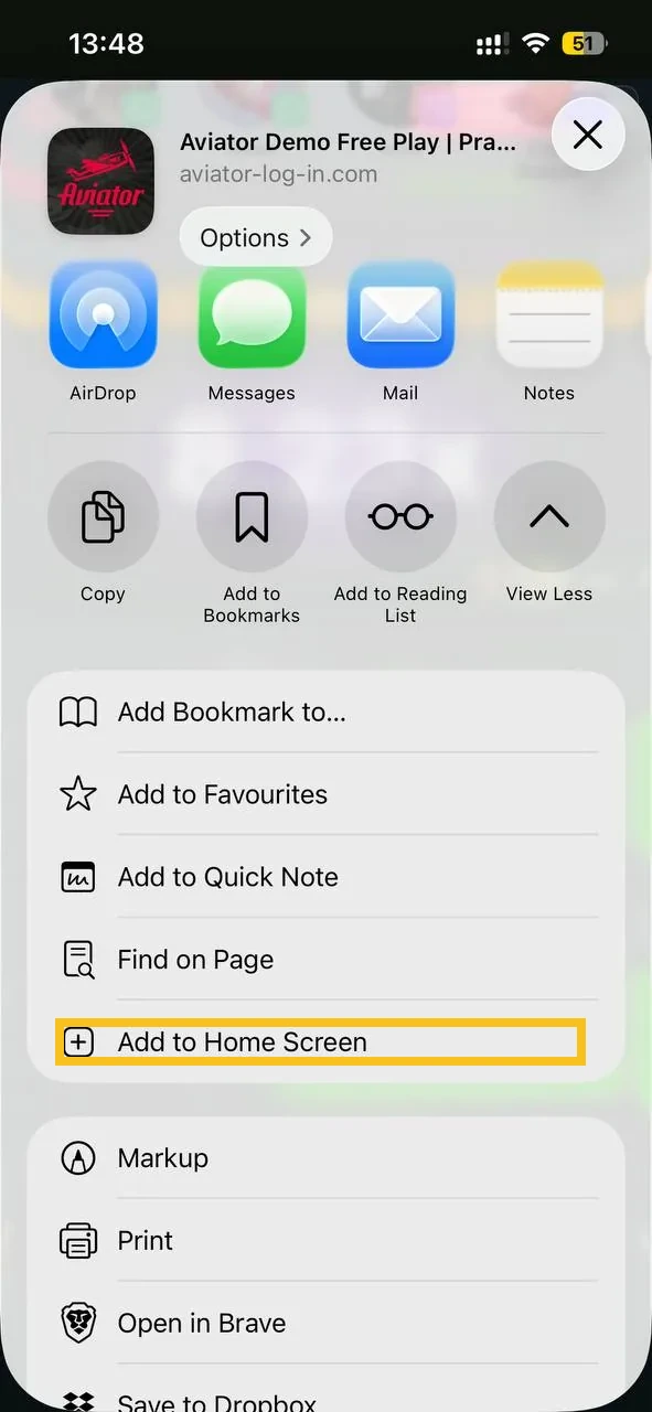 Add to Home Screen sheet on older iOS