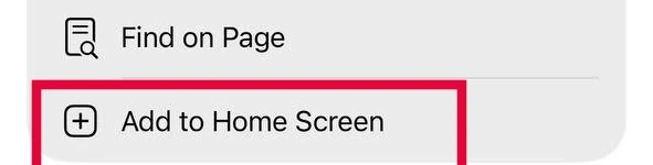 Add to Home Screen row highlighted