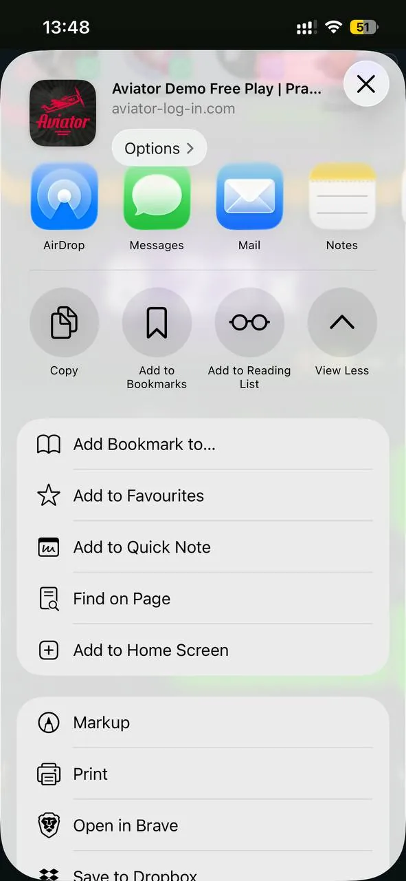 Open as Web App yoqilgan Bosh ekranga qoʻshish oynasi