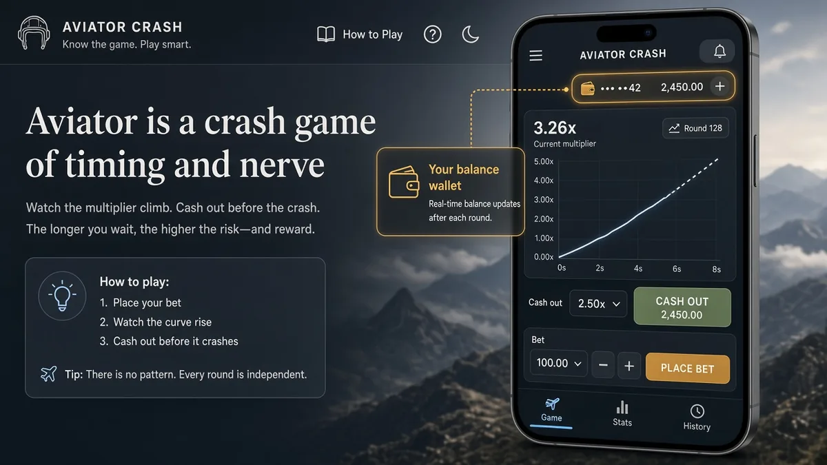 Aviator-Client mit hervorgehobener Balance-Zone am Bildschirm — Screenshot der Mittel, kein Vorhersage-Tool