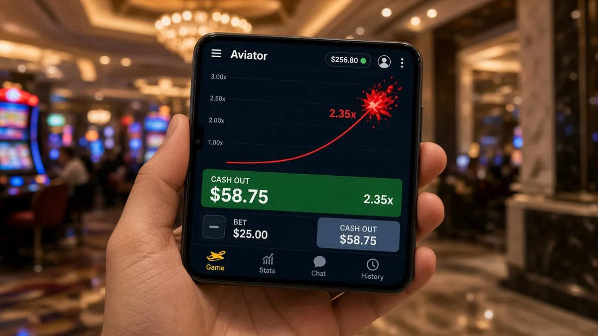 Aviator-Cash-Out-Panel offen im Casino-Client nach Leon-artigem Lobby-Login — spiele die Runde, jage keine Tips