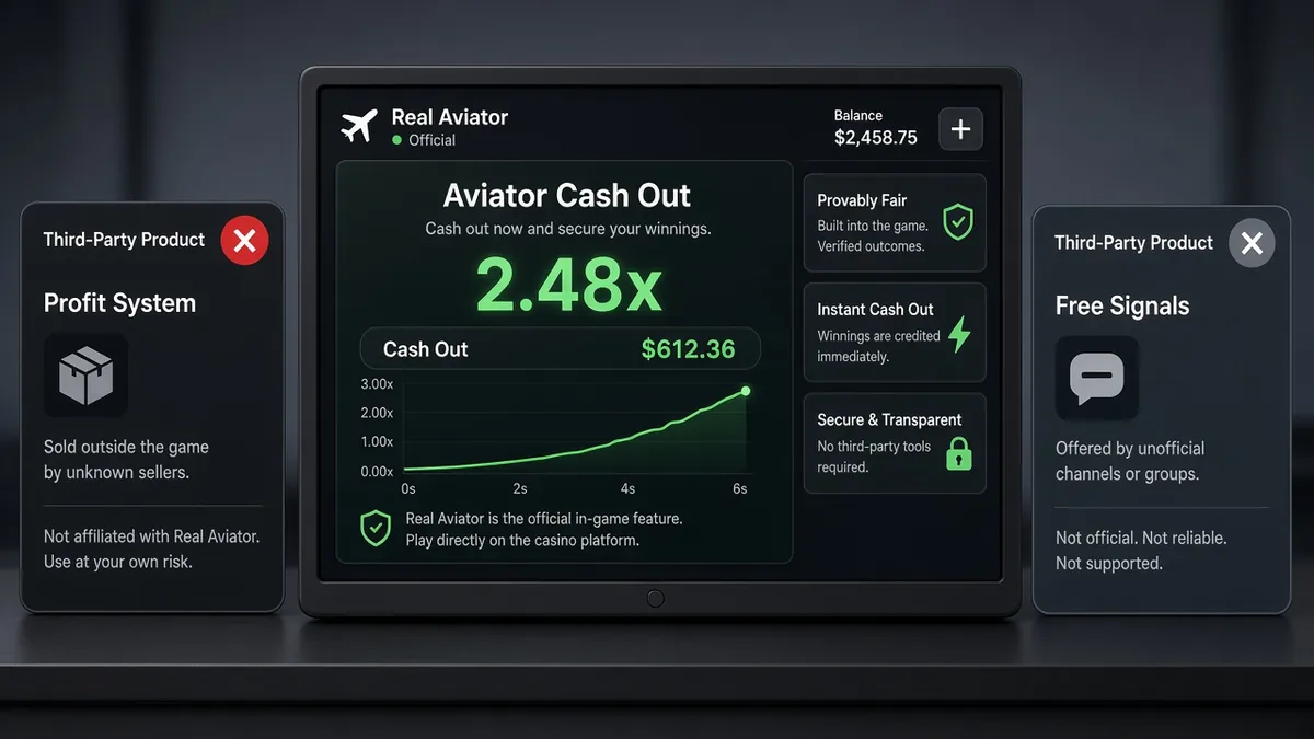 صفحات منتجات Aviator Masterclass من طرف ثالث وأدوات الإشارات مقابل شاشة Cash Out الحقيقية في ردهة كازينو مباشرة