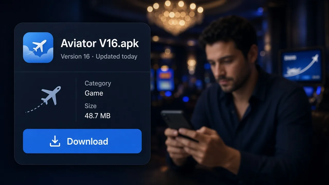 Fake Aviator-V16-APK-Download-Listing versus das echte Crash-Spiel in einer Casino-Lobby auf dem Handy