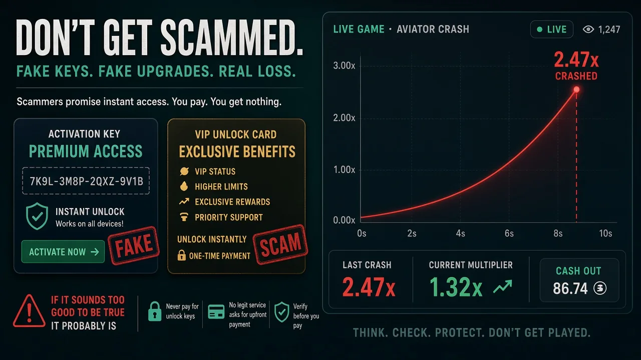 Fake Aviator-Predictor-V6.0-Lizenzkeys und Paywall-Chat versus echtes Crashspiel auf einem Casino-Screen