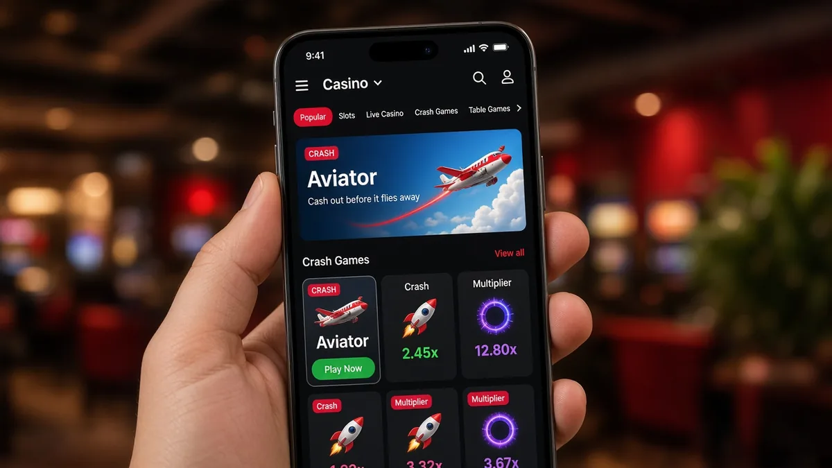 Казино-лобби на телефоне с плиткой crash Aviator — Leon Casino Aviator как hosted-игра, не отдельный SKU продукта