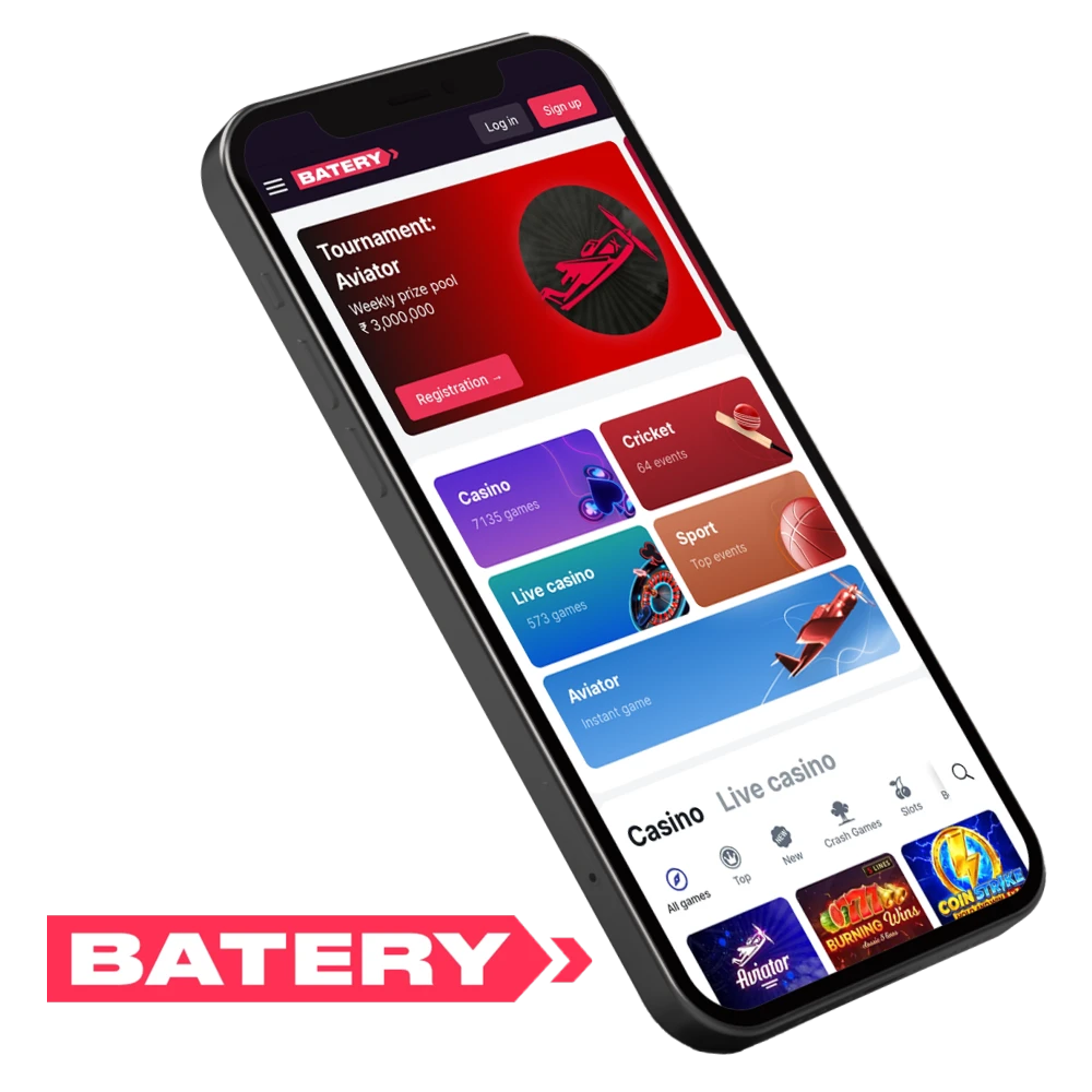 Einzahlungsbildschirm der Battery Aviator Mobile App