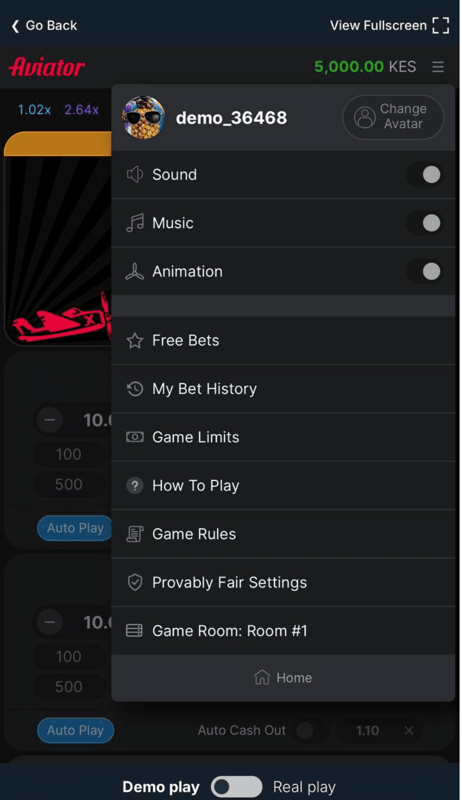 Betika Aviator landing screen