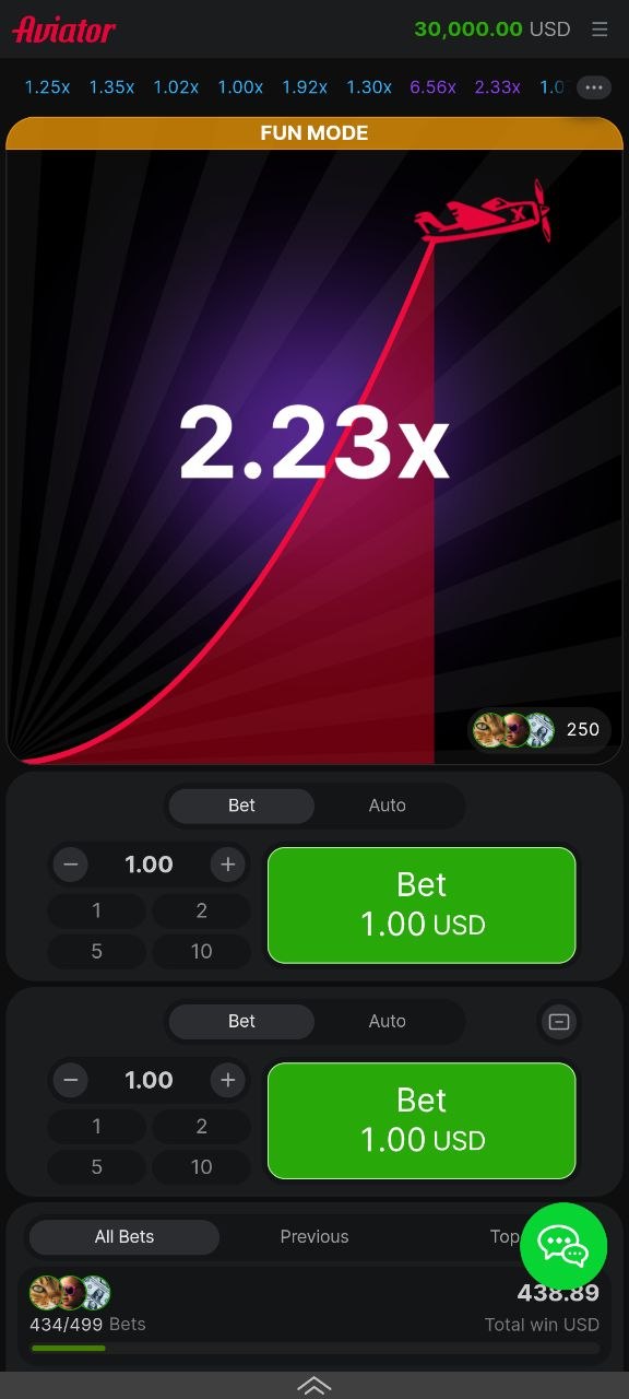 Fan-Sport app Aviator interface