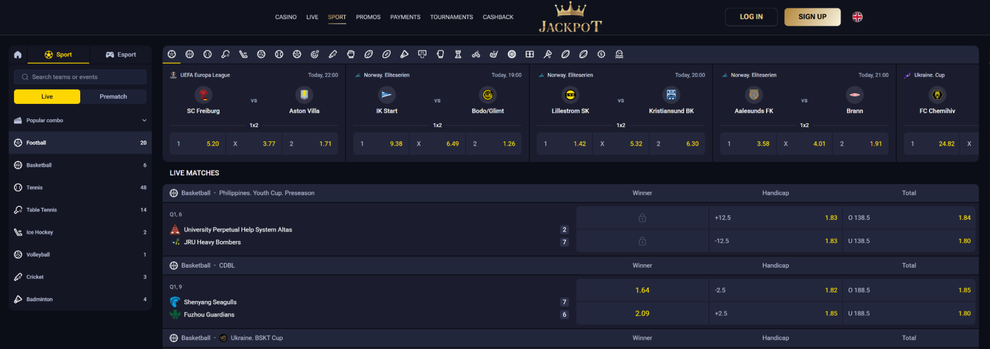 Jack-Pot Casino platform screen