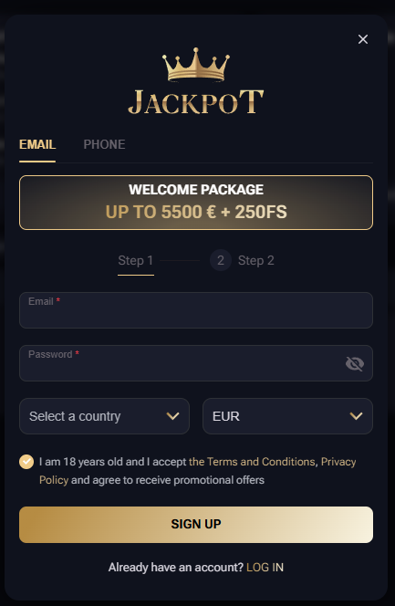 Jack-Pot registration — step one