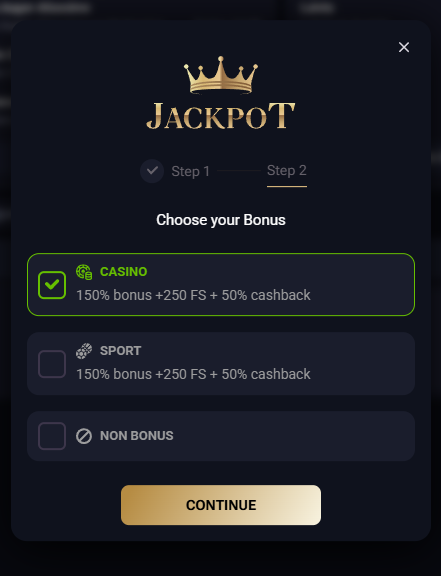 Jack-Pot welcome bonus selection