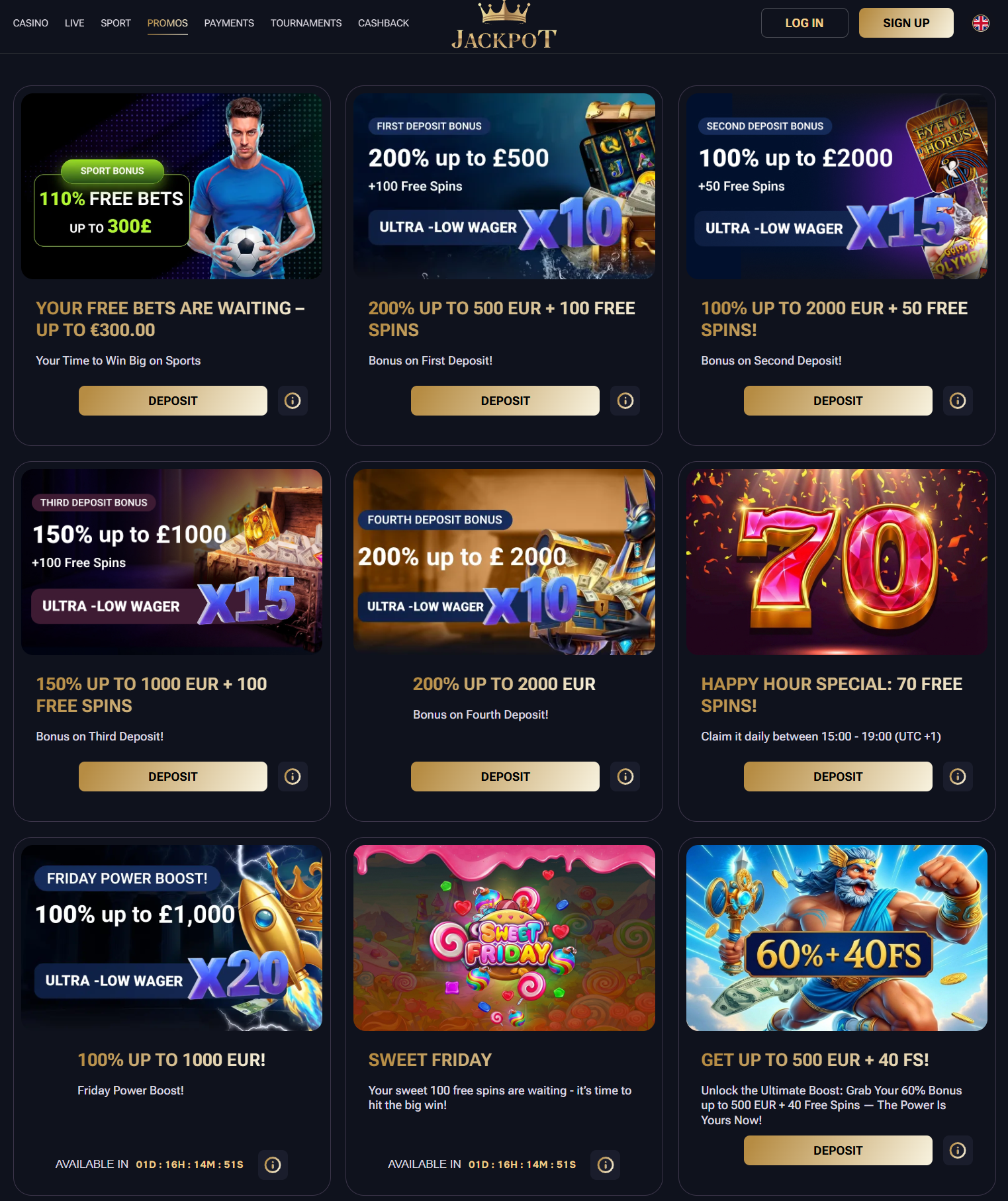 Jack-Pot bonuses and promotions