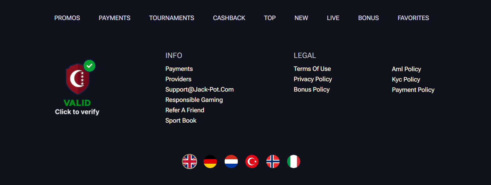 Jack-Pot licence information