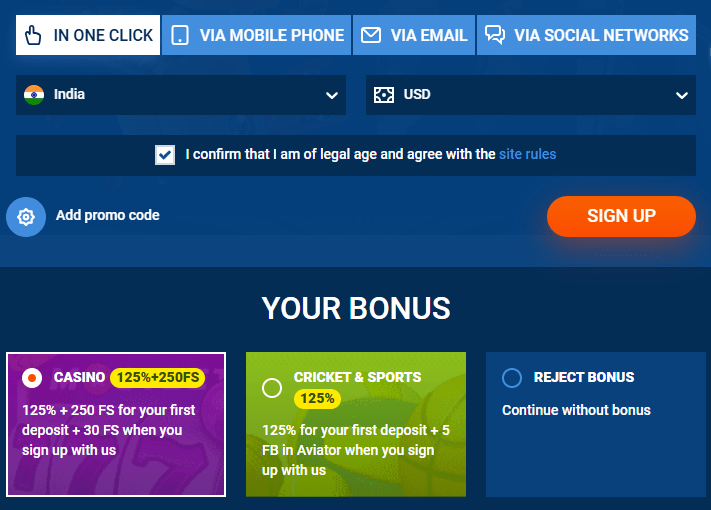 Enregistrement de Mostbet